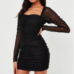 Missguided Black Sheer Sleeve Ruched Dress